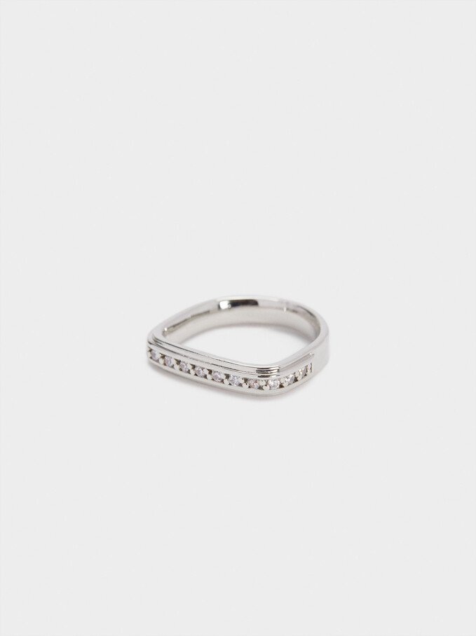 Pinky Finger Ring With Zirconia, Silver, hi-res