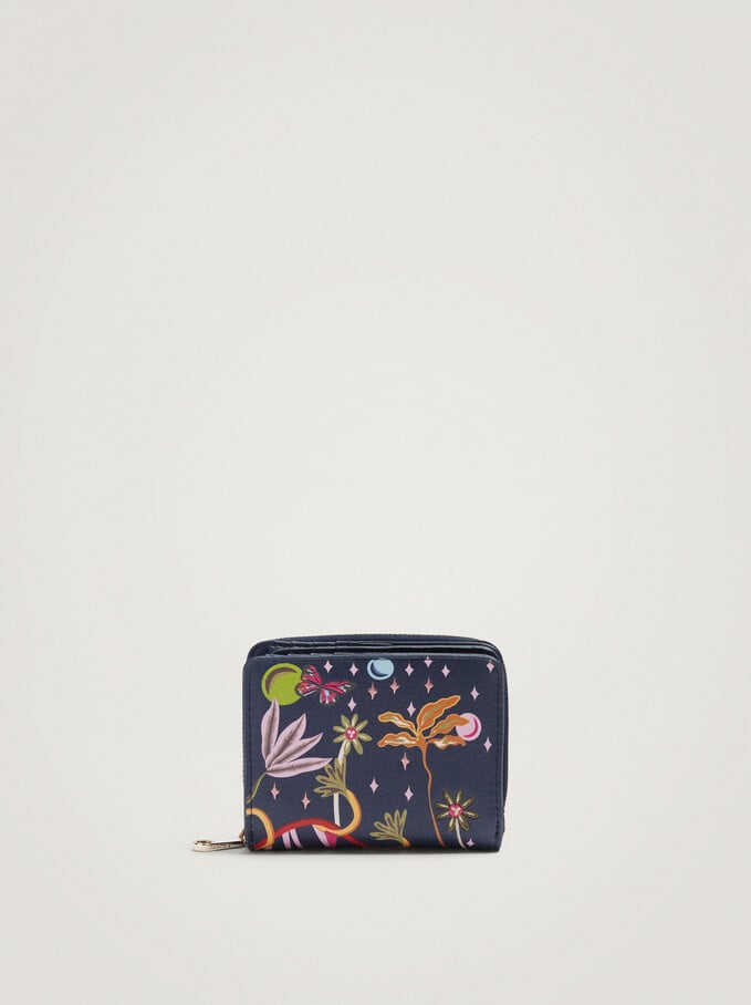 Kompakte Brieftasche Mit Print, Marineblau, hi-res