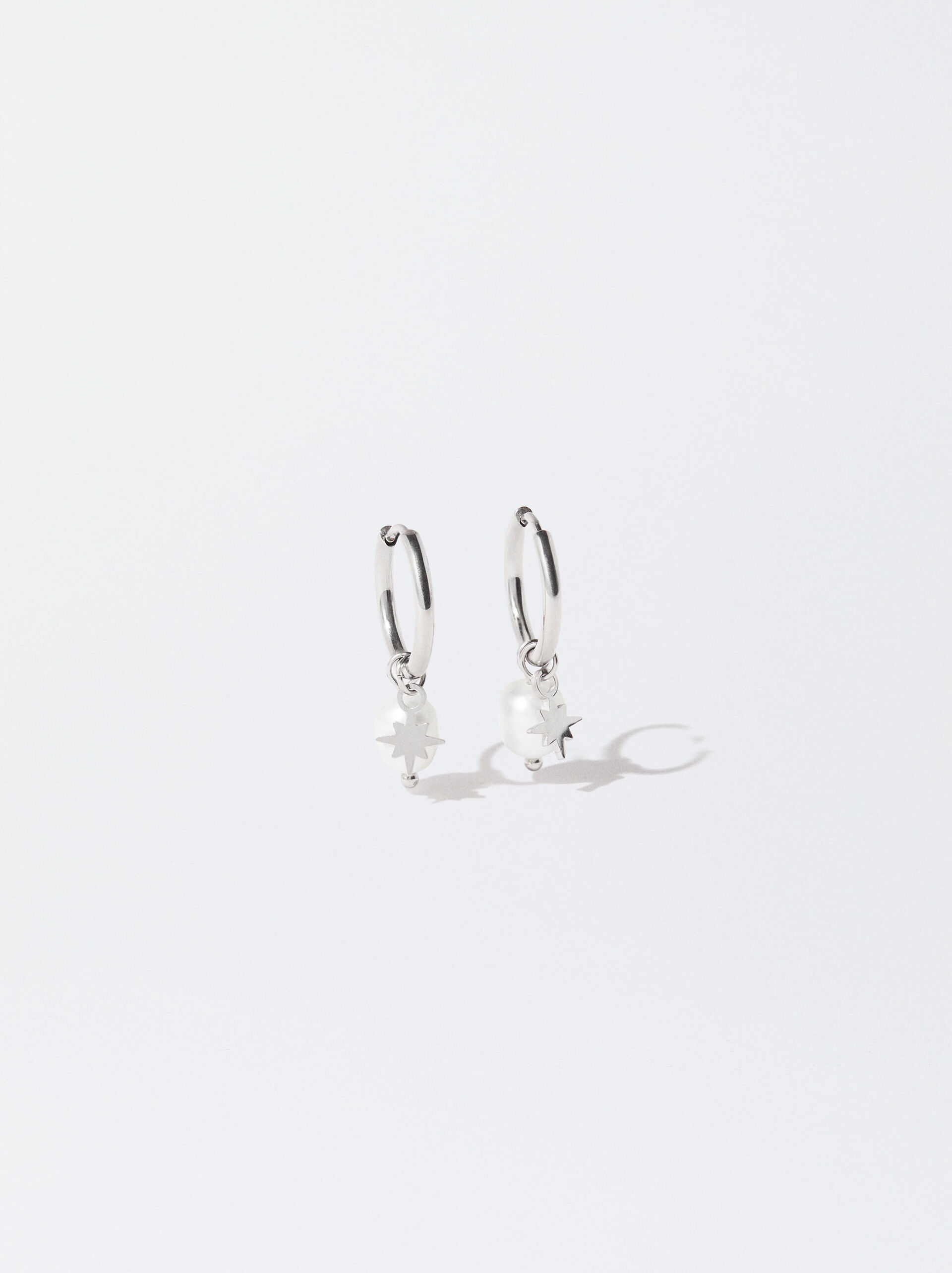 Stainless Steel Hoop Earrings With Pearls image number 0.0
