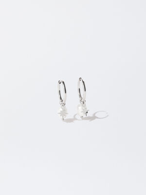 Stainless Steel Hoop Earrings With Pearls image number 0.0