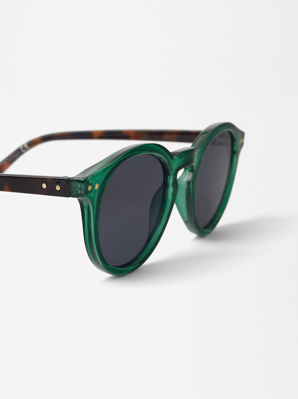 Round Sunglasses , Green, hi-res