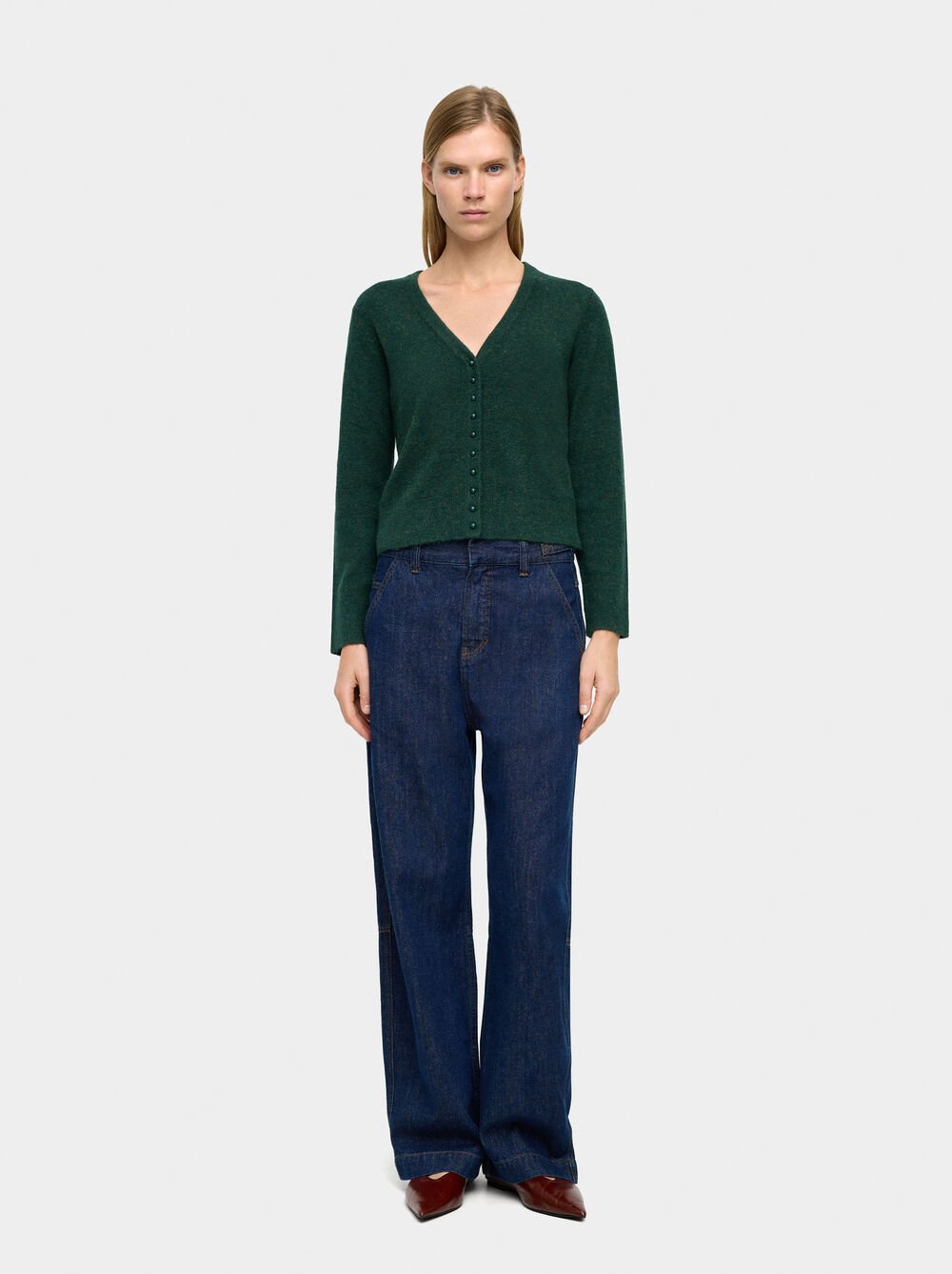 V-neck knit cardigan