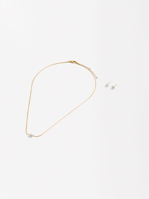 Set  necklace and earrings with crystals - stainless steel