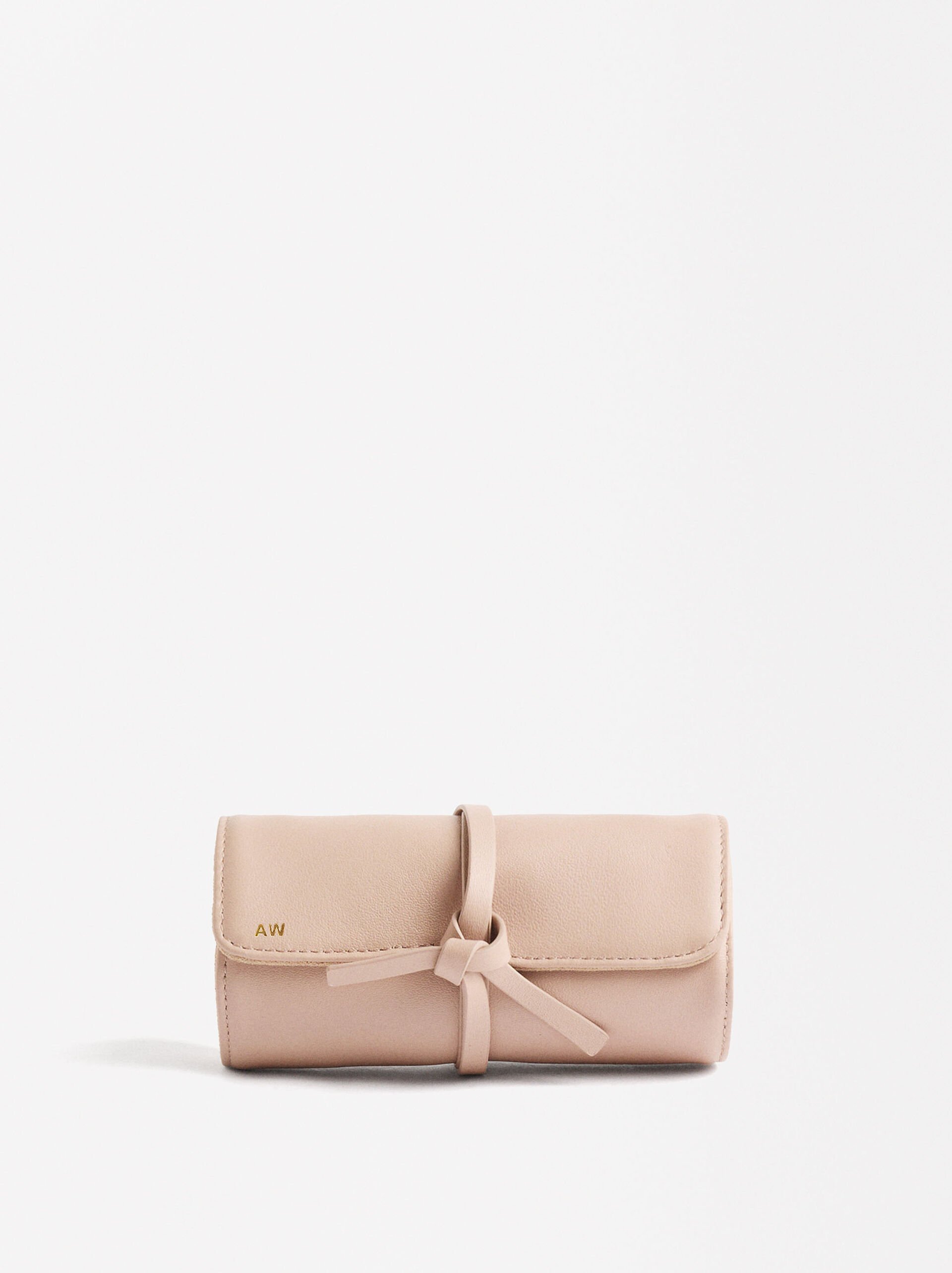 Leather roll jewelry case, Pink, hi-res