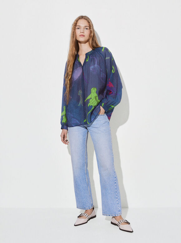 Lyocell Printed Shirt, Multicolor, hi-res