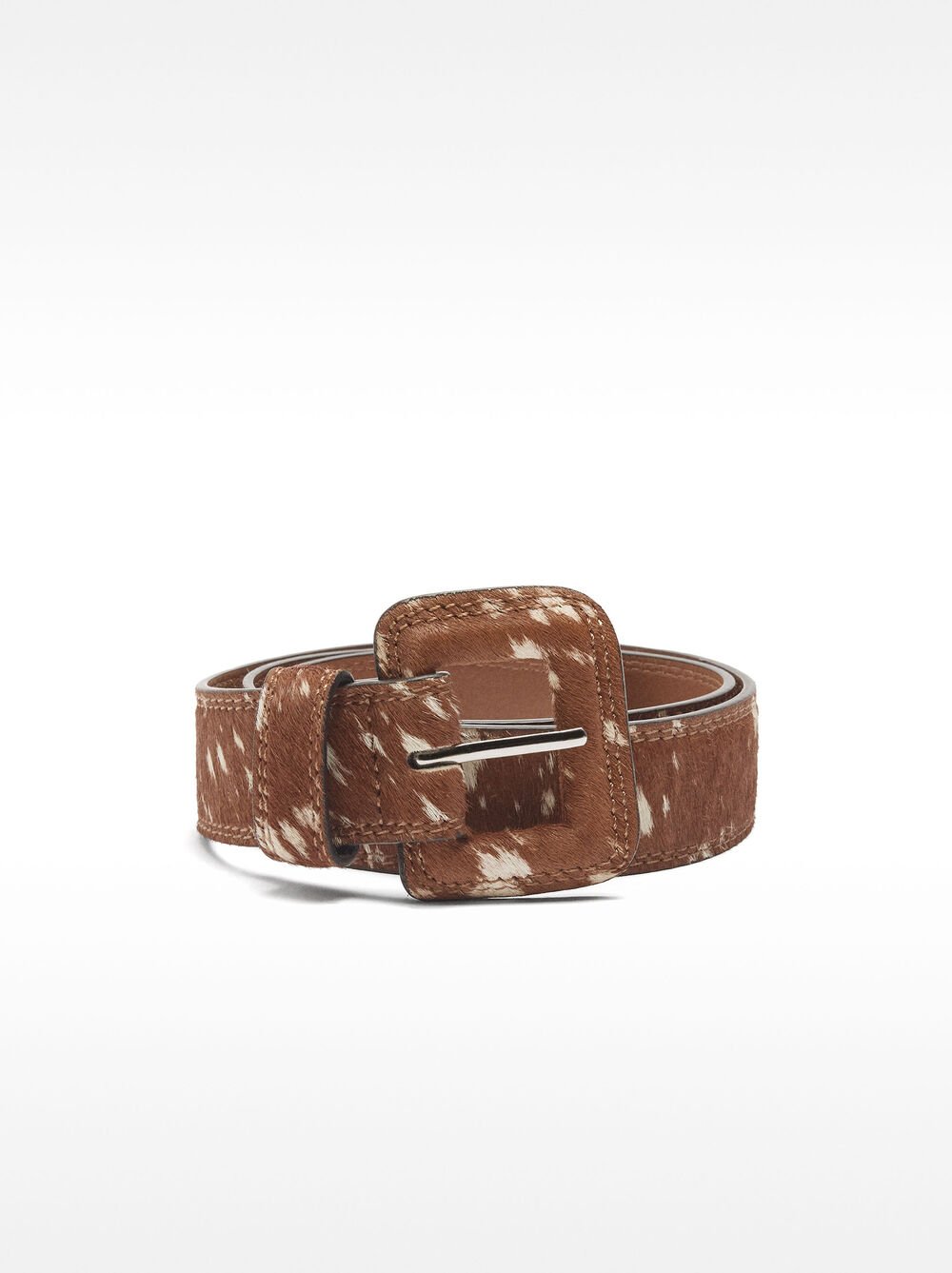 Leather belt with square buckle