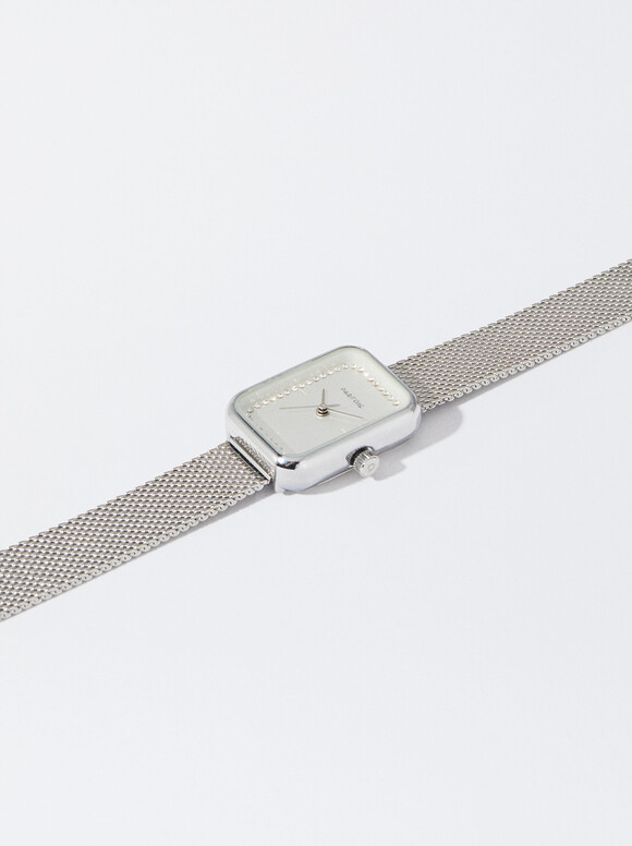 Steel Watch With Strass Dial, Silver, hi-res