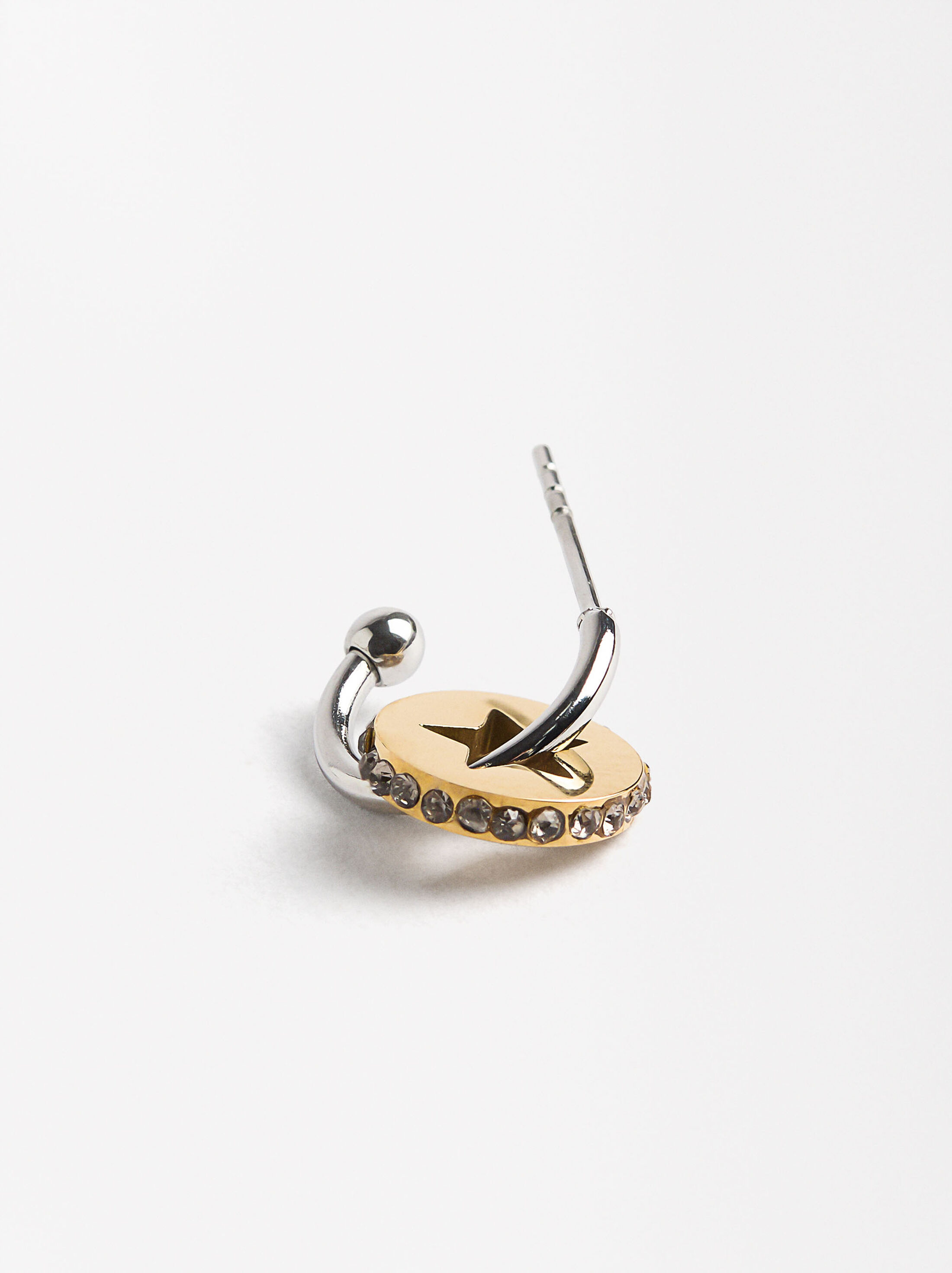 Single two-tone hoop with zircons - stainless steel image number 0.0