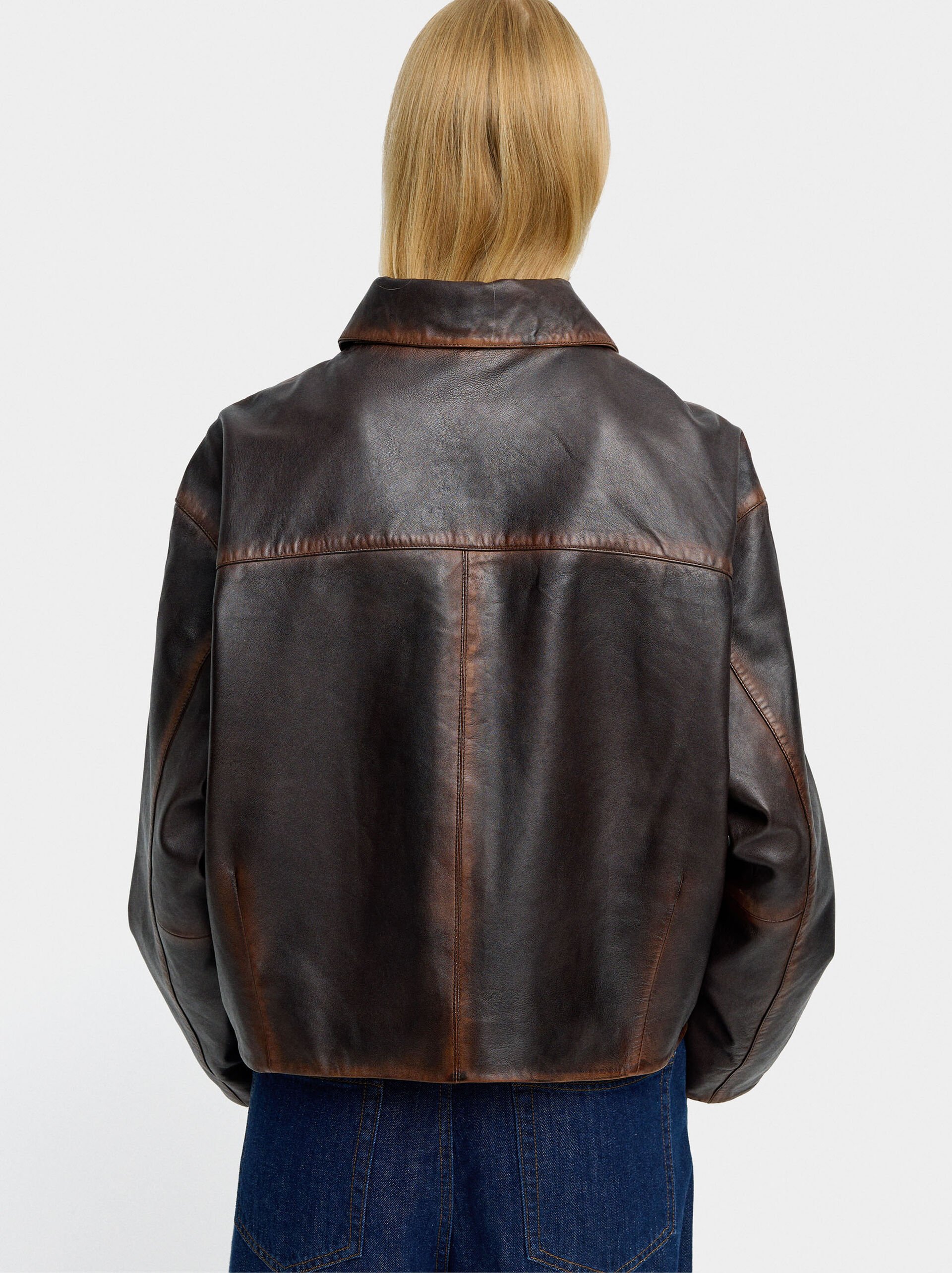 Leather jacket with topstitching image number 4.0
