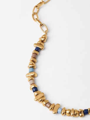 Gold Necklace With Colored Detail, Multicolor, hi-res