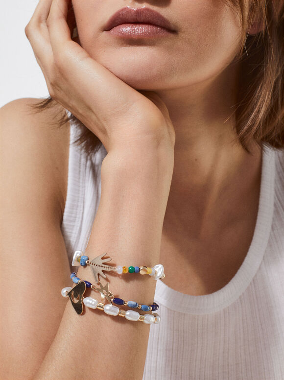 Set Of Faux Pearl Bracelets, Multicolor, hi-res