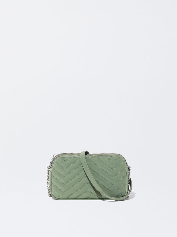 Quilted Crossbody Bag With Chain, Green, hi-res