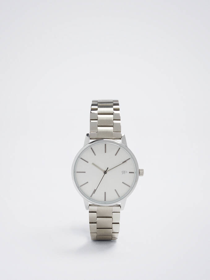 Watch With Two-Toned Steel Strap, Silver, hi-res