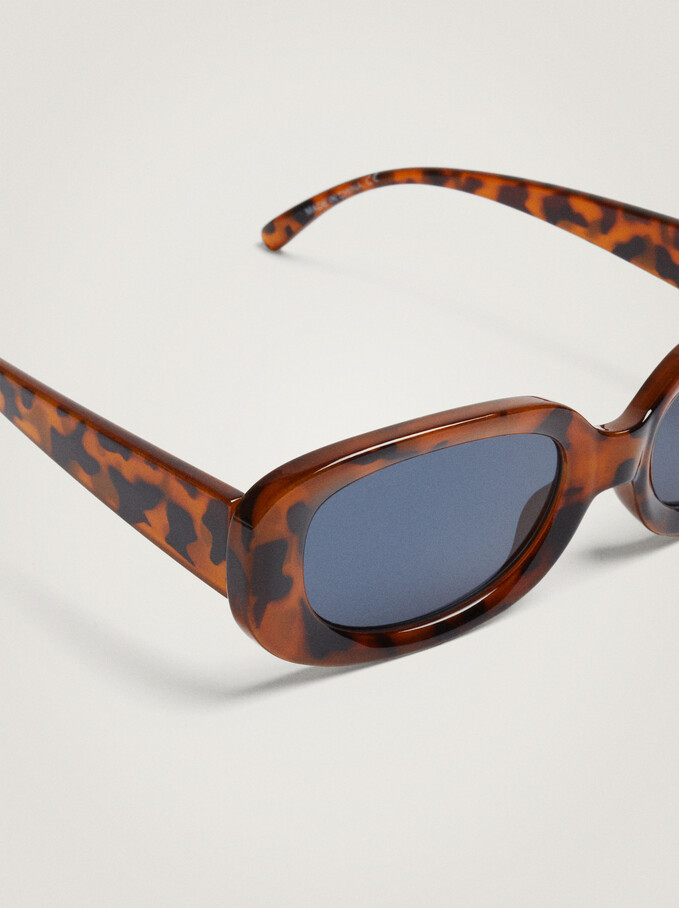 Oval Frame Sunglasses, Brown, hi-res