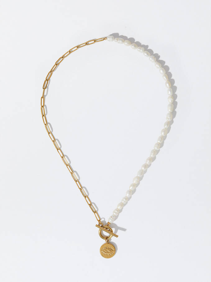 Halskette Aus Stahl Mit Perlen, Weib, hi-res
