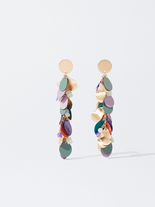 Gold-Toned Earrings With Stones, Multicolor, hi-res