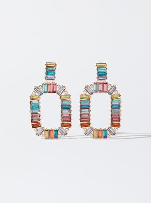 Multicolored Earrings With Crystals, Multicolor, hi-res