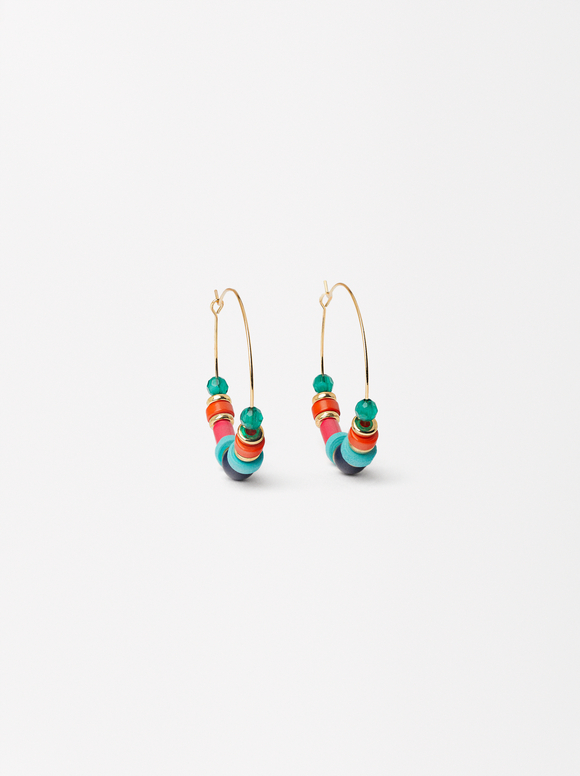 Hoops Earrings With Multicolored Beads, Multicolor, hi-res