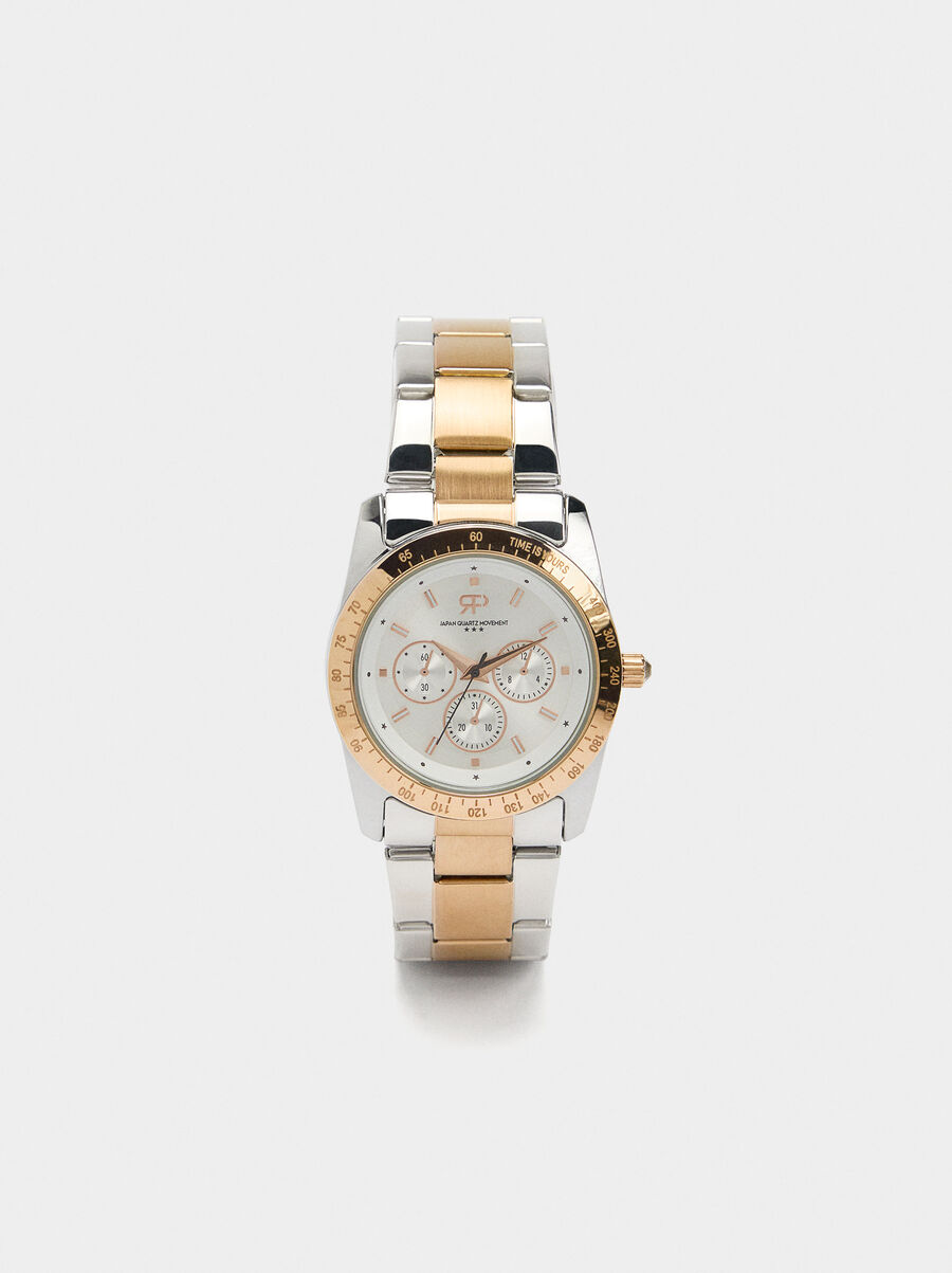 Watch with bicolor stainless steel wristband