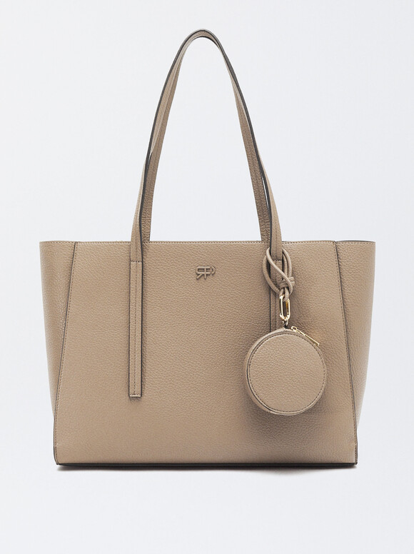 Shopper Bag With Pendant, Brown, hi-res