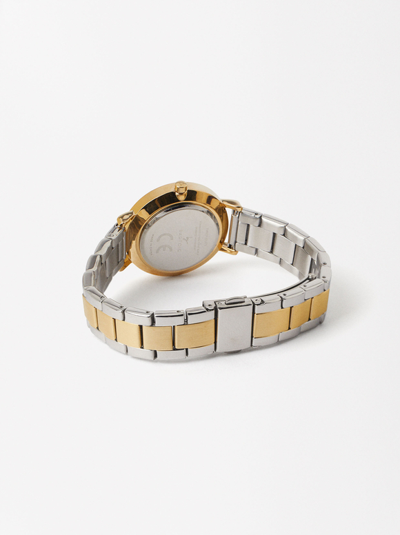 Watch Two-Toned Stainless Steel Strap, Golden, hi-res