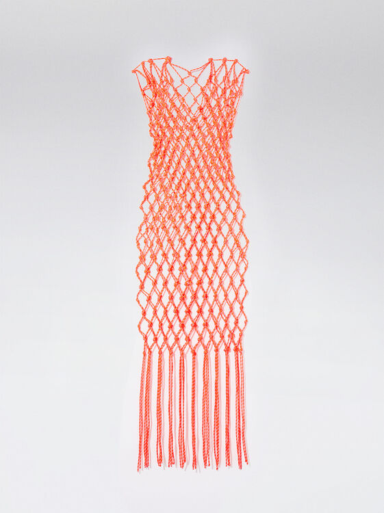 Knotted Cord Midi Dress, Orange, hi-res
