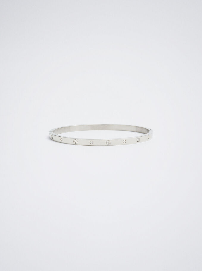 Steel Bracelet With Crystals, Silver, hi-res