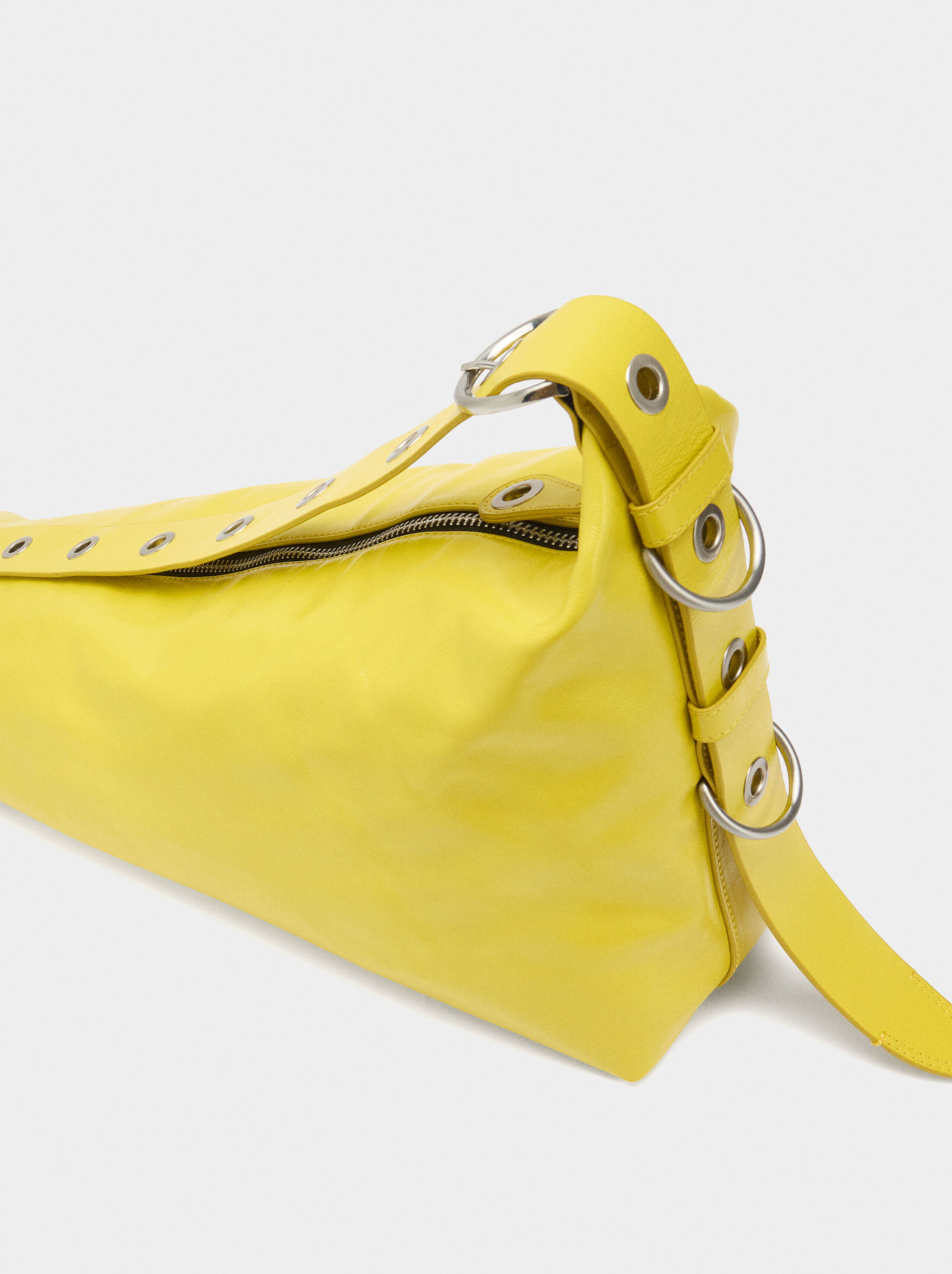 Asymmetric leather shoulder bag image number 2.0