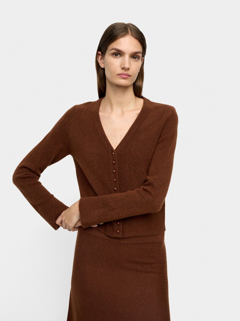 V-neck knit cardigan