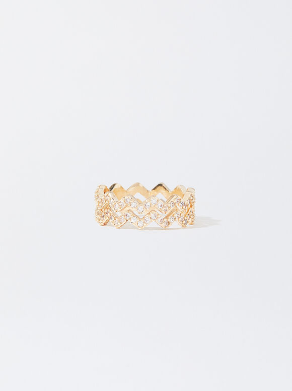 Zig Zag Ring With Crystals, Golden, hi-res
