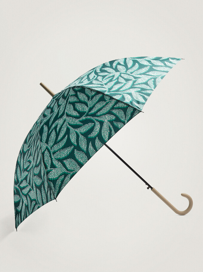 Large Printed Umbrella, Green, hi-res