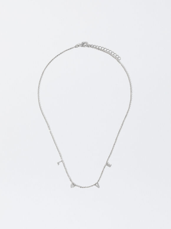 Necklace With Zirconia Love, Silver, hi-res
