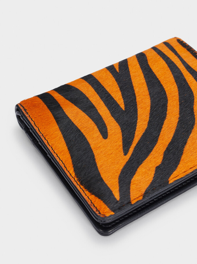 Compact Leather Wallet With Print, Orange, hi-res