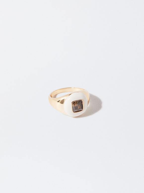 Golden Ring With Zircon, Multicolor, hi-res