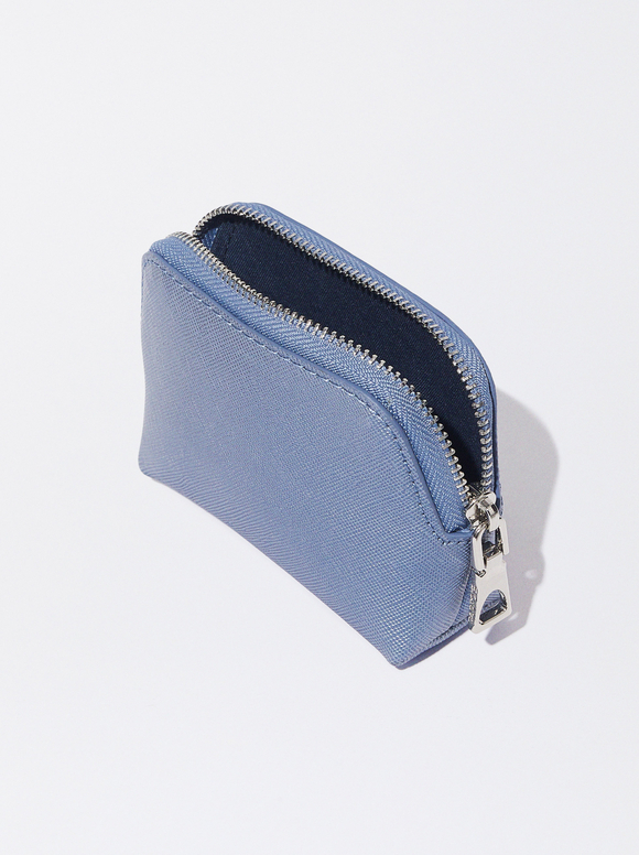 Coin Purse With Zip Fastening, Blue, hi-res