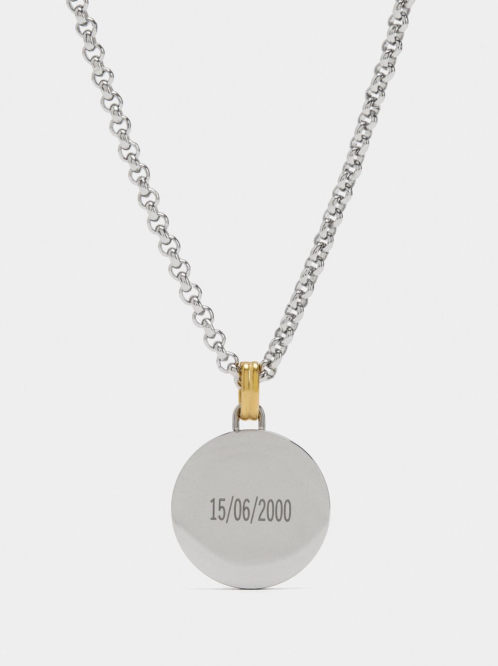 Necklace with bicolor heart medal - stainless steel