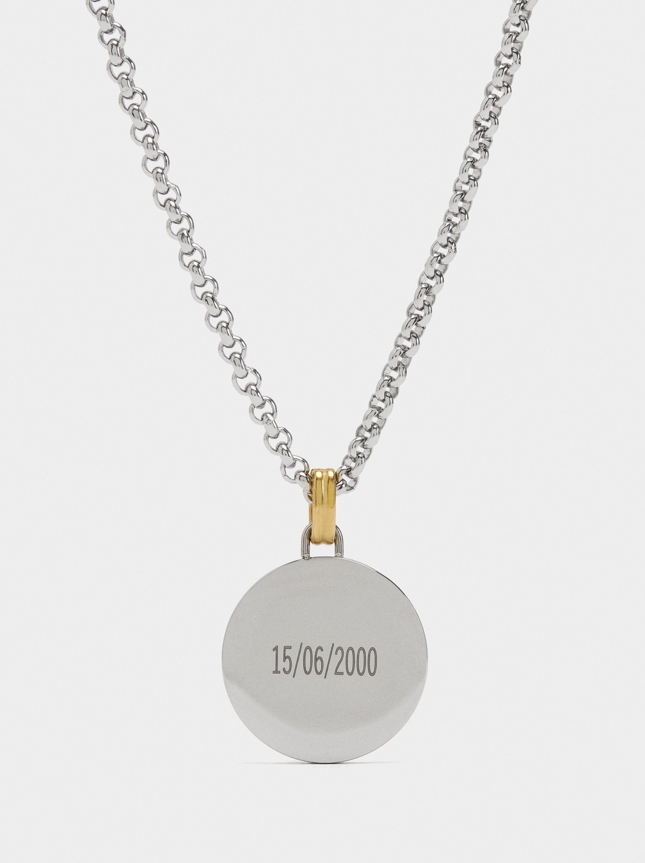 Necklace with bicolor heart medal - stainless steel image number 1.0