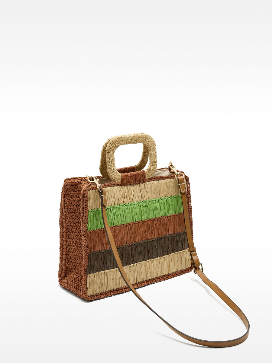 Multicolor shopper bag with straw effect