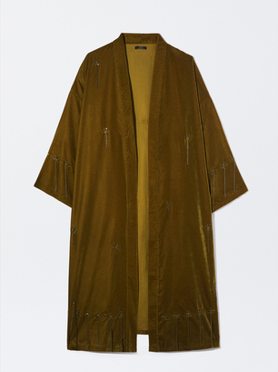 Kimono Mit Applikationen, Braun, hi-res
