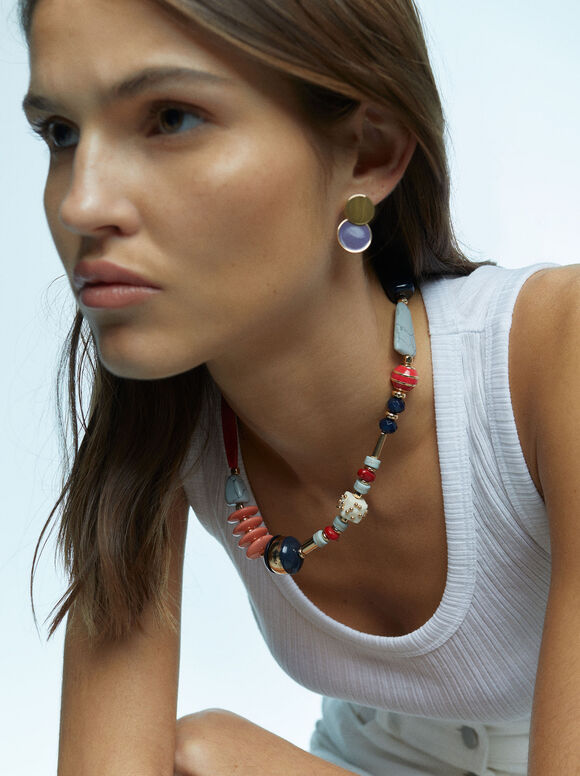 Necklace With Stone And Resin, Multicolor, hi-res
