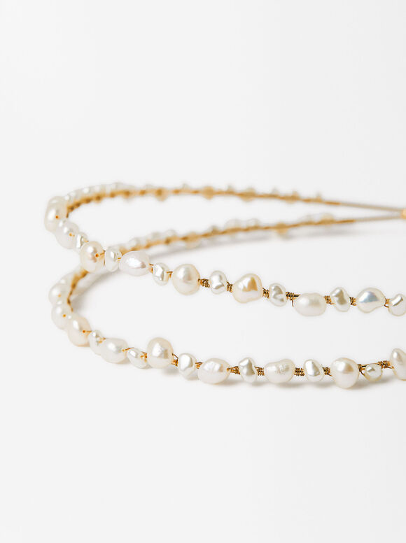 Thin Headband With Pearls, White, hi-res