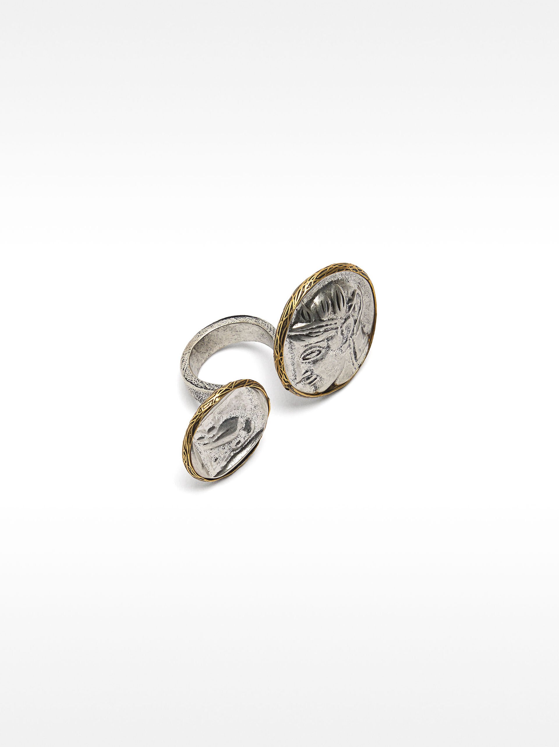 Double medal ring with aged effect image number 3.0