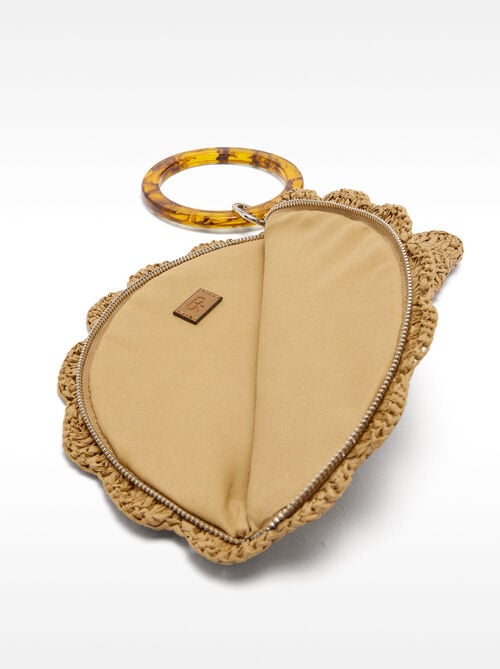 Bolso de mano ovalado con efecto rafia