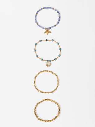 Set Of Gold Bracelets, Blue, hi-res