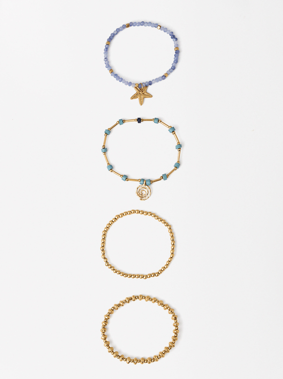 Set Of Gold Bracelets, Blue, hi-res