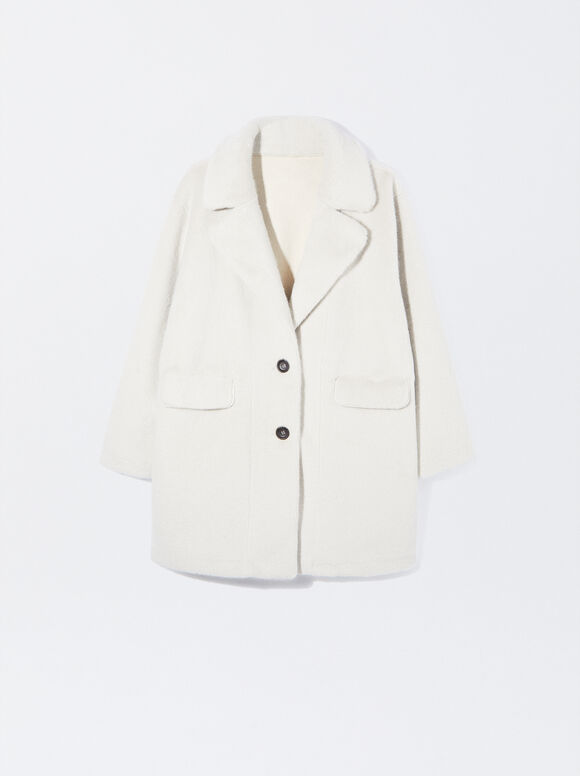 Online Exclusive - Fur Coat With Buttons, Ecru, hi-res