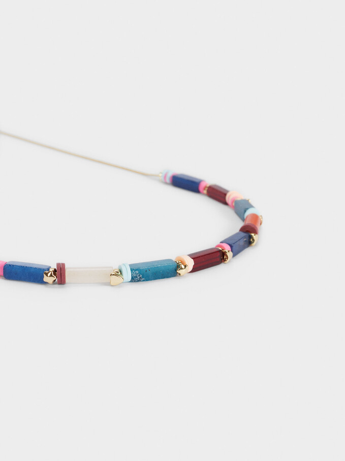 Short Necklace With Stones And Resin, Multicolor, hi-res