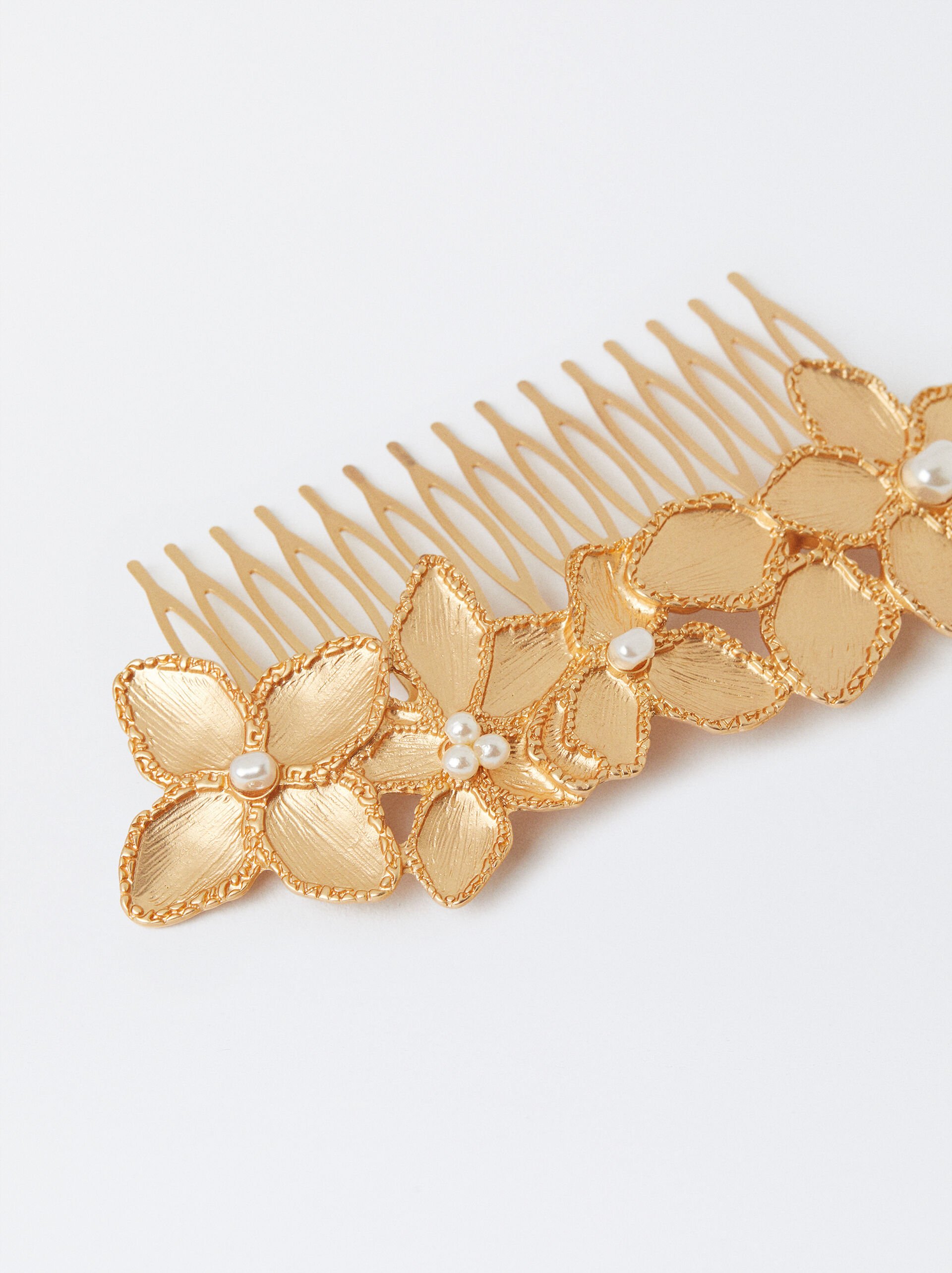Golden Hair Comb With Flowers image number 1.0