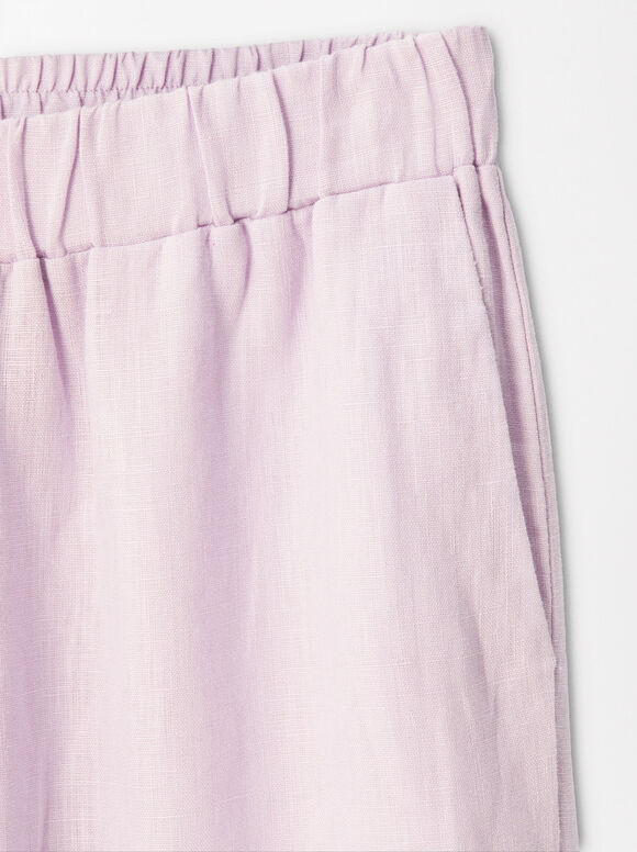100% Linen Trousers, Pink, hi-res