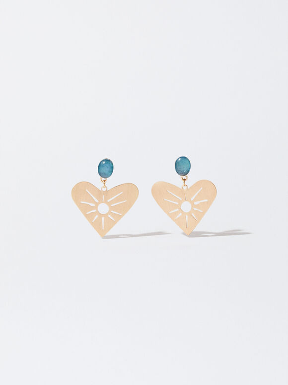 Golden Heart Earrings, Green, hi-res